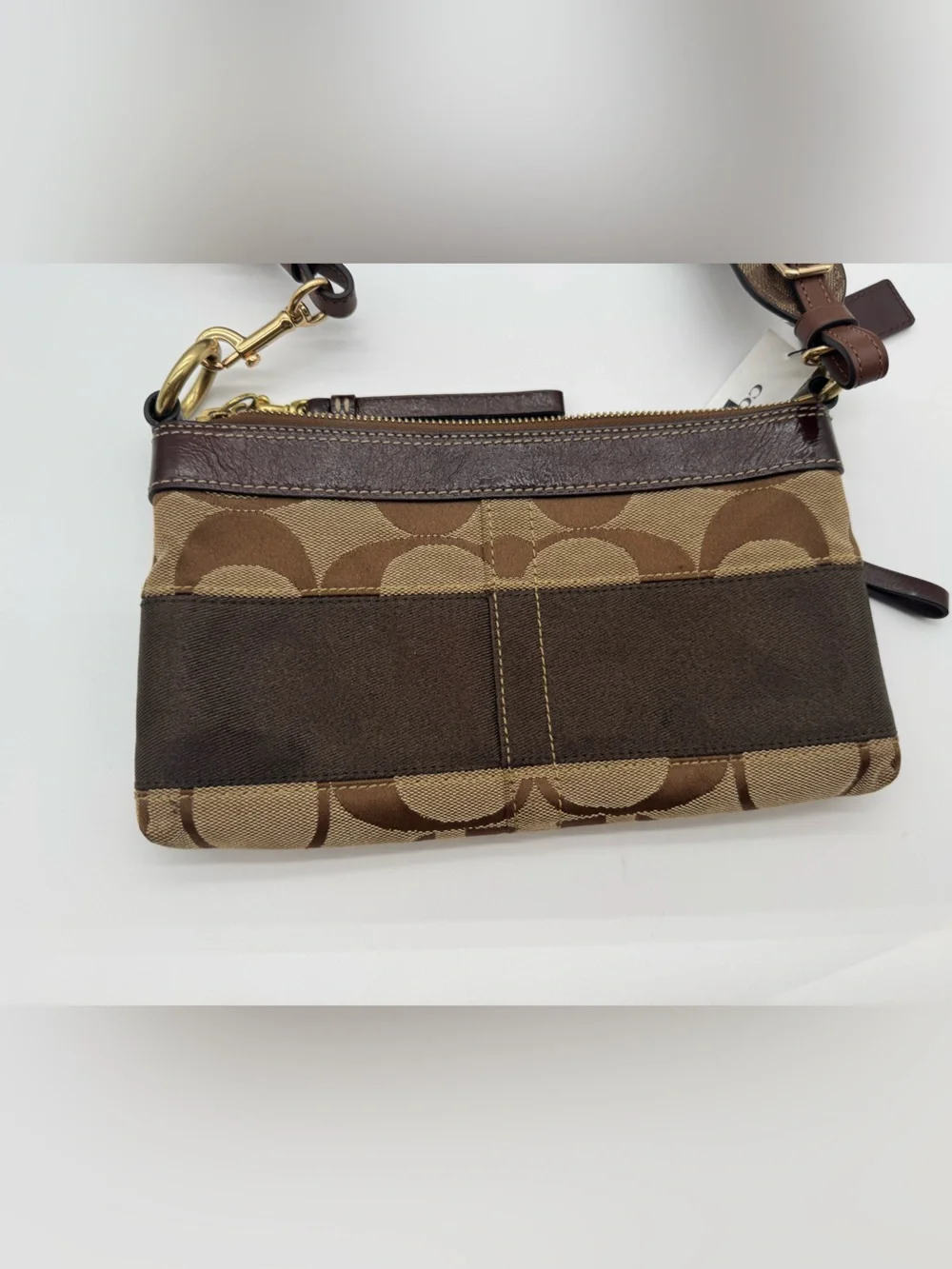 Coach Brown Signature Canvas Crossbody Wristlet